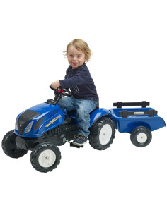 FALK New Holland didelis pedalinis traktorius su priekaba + atidaromas stogas nuo 2 metų amžiaus