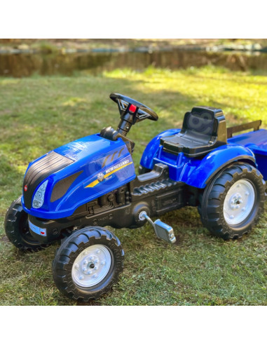 FALK New Holland didelis pedalinis traktorius su priekaba + atidaromas stogas nuo 2 metų amžiaus