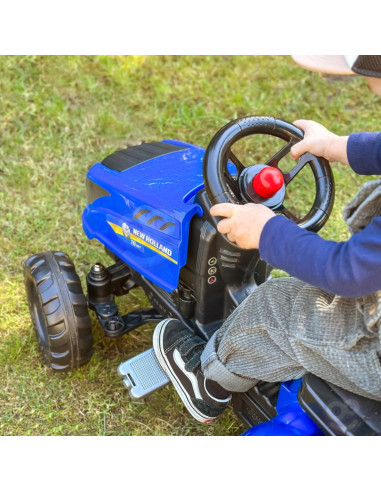 FALK New Holland didelis pedalinis traktorius su priekaba + atidaromas stogas nuo 2 metų amžiaus
