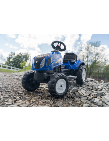 FALK New Holland didelis pedalinis traktorius su priekaba + atidaromas stogas nuo 2 metų amžiaus
