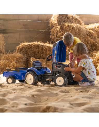 FALK New Holland didelis pedalinis traktorius su priekaba + atidaromas stogas nuo 2 metų amžiaus