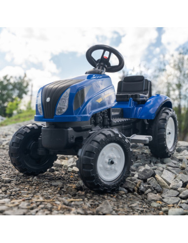FALK New Holland didelis pedalinis traktorius su priekaba + atidaromas stogas nuo 2 metų amžiaus