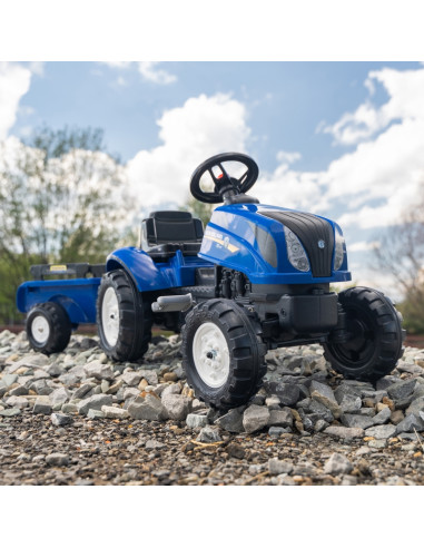 FALK New Holland didelis pedalinis traktorius su priekaba + atidaromas stogas nuo 2 metų amžiaus