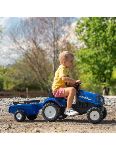 FALK New Holland didelis pedalinis traktorius su priekaba + atidaromas stogas nuo 2 metų amžiaus
