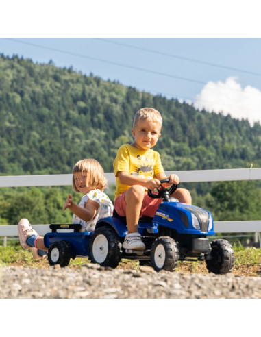 FALK New Holland didelis pedalinis traktorius su priekaba + atidaromas stogas nuo 2 metų amžiaus