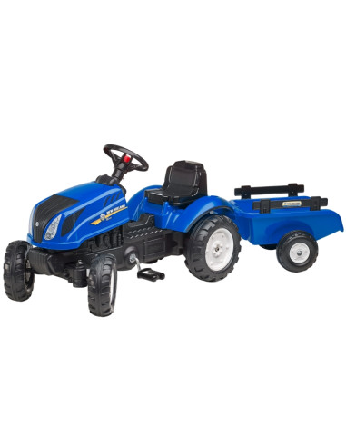 FALK New Holland didelis pedalinis traktorius su priekaba + atidaromas stogas nuo 2 metų amžiaus