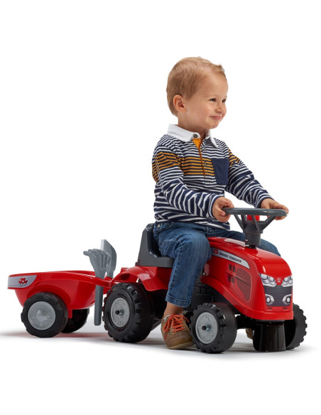 FALK Baby Massey Ferguson traktorius raudonas su priekaba. Nuo 1 metų FALK Baby Massey Ferguson traktorius raudonas su priekaba. Nuo 1 metų