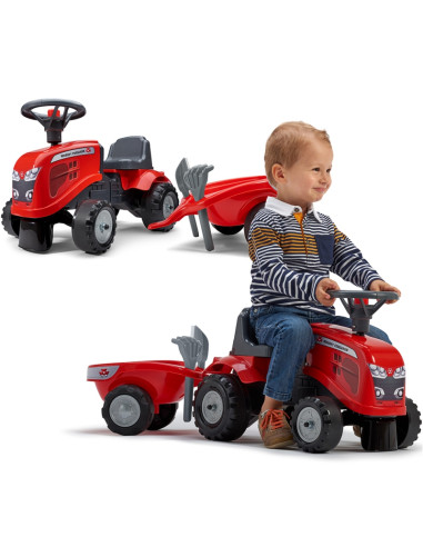 FALK Baby Massey Ferguson traktorius raudonas su priekaba. Nuo 1 metų