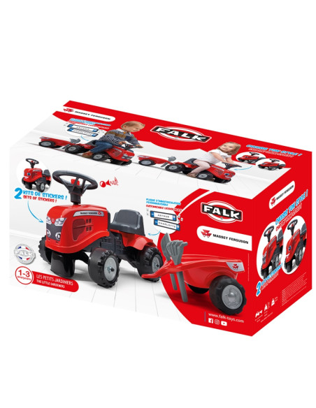 FALK Baby Massey Ferguson traktorius raudonas su priekaba. Nuo 1 metų FALK Baby Massey Ferguson traktorius raudonas su priekaba. Nuo 1 metų