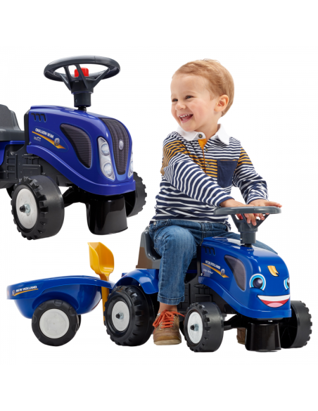 FALK traktorius Baby New Holland Blue su priekaba + atsargomis. nuo 1 metų