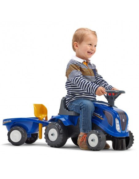 FALK traktorius Baby New Holland Blue su priekaba + atsargomis. nuo 1 metų