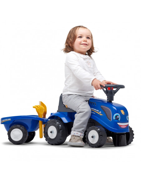 FALK traktorius Baby New Holland Blue su priekaba + atsargomis. nuo 1 metų