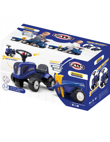 FALK traktorius Baby New Holland Blue su priekaba + atsargomis. nuo 1 metų