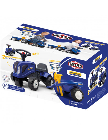FALK traktorius Baby New Holland Blue su priekaba + atsargomis. nuo 1 metų