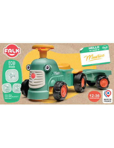 FALK Baby Maurice traktorius Green Vintage su priekaba nuo 1 metų
