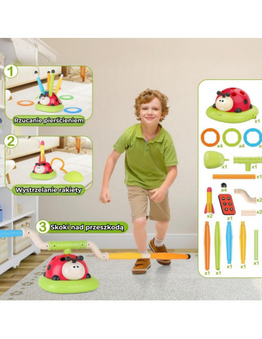 WOOPIE arkadinis žaidimas 3 in 1 raketų paleidimo įrenginys, šokinėjimas, žiedo metimas