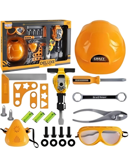 WOOPIE Toolkit Maži "pasidaryk pats" akiniai, Šalmas, Orinis plaktukas 21el. WOOPIE Toolkit Maži "pasidaryk pats" akiniai, Šalmas, Orinis plaktukas 21el.