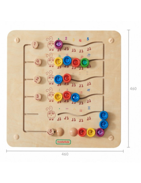 MASTERKIDZ spalvingi vikšrai: mokymosi skaičiai ir kiekiai - Montessori edukacinė sieninė lenta