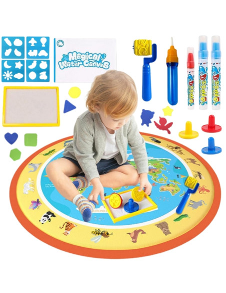 WOOPIE Magic vandens kilimėlis spalvinimui, apvalus ZOO 23 el.