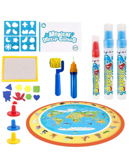 WOOPIE Magic vandens kilimėlis spalvinimui, apvalus ZOO 23 el.