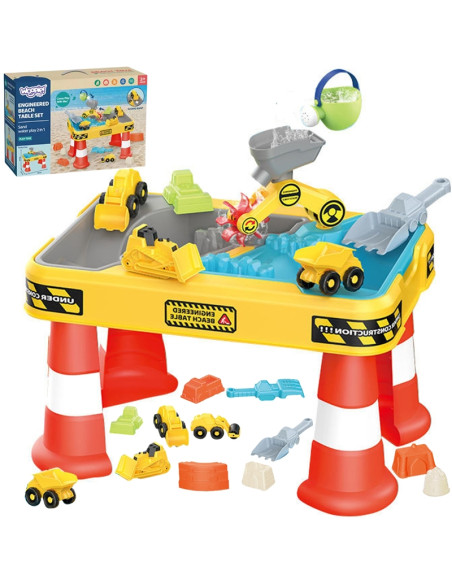 WOOPIE vandens stalas 2in1 smėlio dėžės statybvietė + 4 automobiliai 12el.