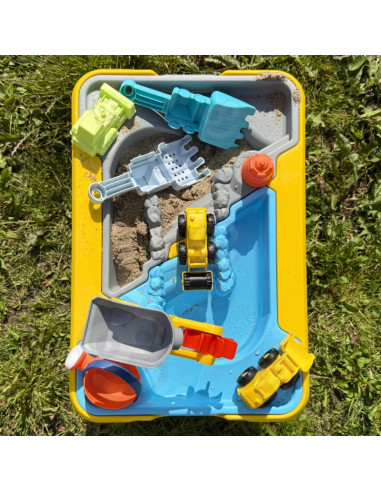 WOOPIE vandens stalas 2in1 smėlio dėžės statybvietė + 4 automobiliai 12el.
