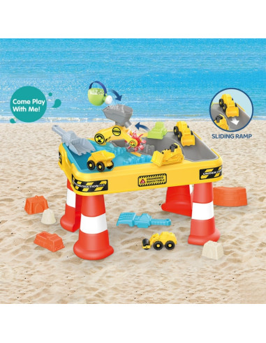 WOOPIE vandens stalas 2in1 smėlio dėžės statybvietė + 4 automobiliai 12el.