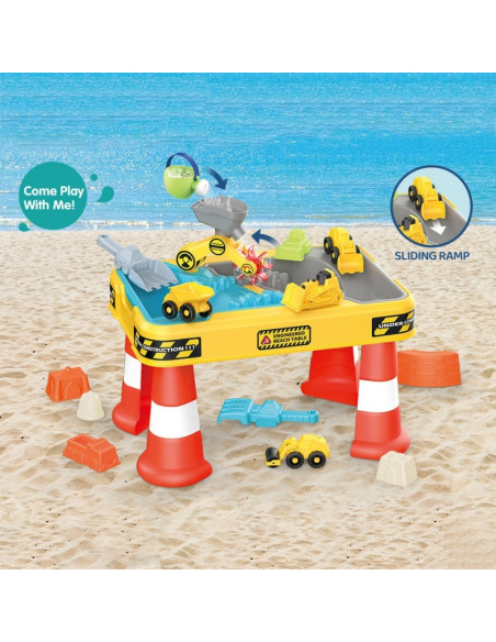 WOOPIE vandens stalas 2in1 smėlio dėžės statybvietė + 4 automobiliai 12el.