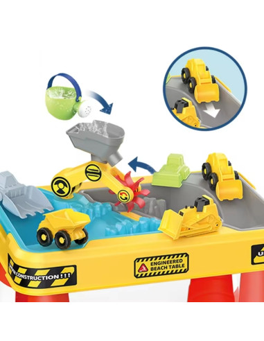 WOOPIE vandens stalas 2in1 smėlio dėžės statybvietė + 4 automobiliai 12el.