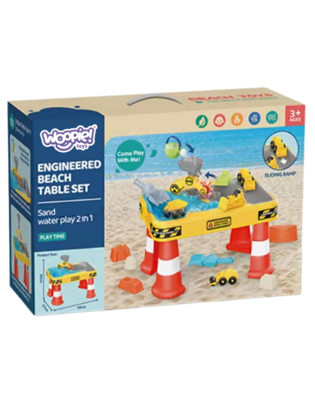 WOOPIE vandens stalas 2in1 smėlio dėžės statybvietė + 4 automobiliai 12el.