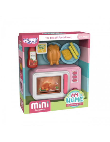 WOOPIE rožinė mikrobangų krosnelė su priedais