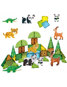 WOOPIE Klocki Magnetyczne Konstrukcyjne 3D Zestaw Edukacyjny Rzadkie Zwierzęta 45el. 2