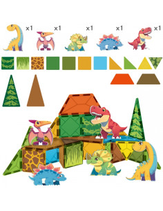 WOOPIE Magnetyczne Klocki Konstrukcyjne 7,5 cm Dino 30 el. 2