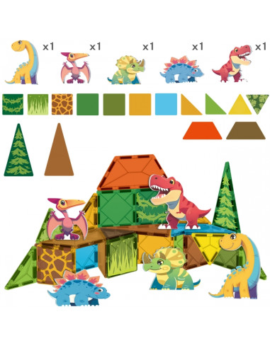 WOOPIE Magnetinės kaladėlės Dino 30 vnt.