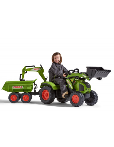 FALK Traktor CLAAS na Pedały z Przyczepą, Łyżką i Spychaczem od 3 Lat