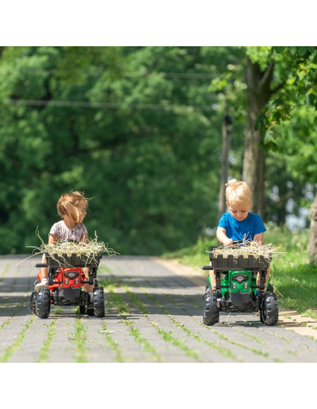Трактор FALK Supercharger, красный, с открывающимся капотом, прицепом и ковшом
