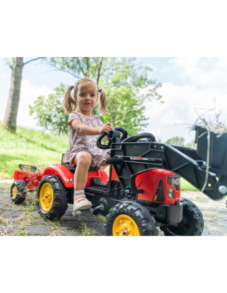 Трактор FALK Supercharger, красный, с открывающимся капотом, прицепом и ковшом