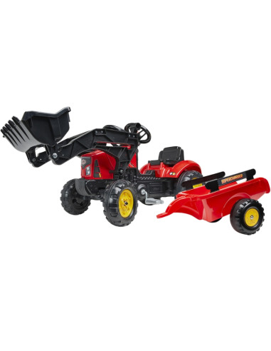 Трактор FALK Supercharger, красный, с открывающимся капотом, прицепом и ковшом