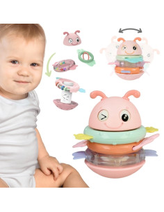 WOOPIE Baby Wanka sensorinis žaislas 2 viename barškutis - kramtukas rožinis