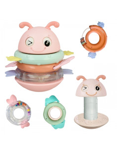 WOOPIE Baby Wanka sensorinis žaislas 2 viename barškutis - kramtukas rožinis 2