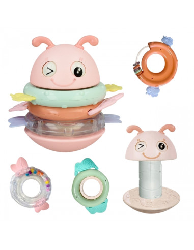 WOOPIE Baby Wanka sensorinis žaislas 2 viename barškutis - kramtukas rožinis