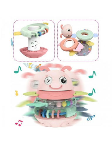 WOOPIE Baby Wanka sensorinis žaislas 2 viename barškutis - kramtukas rožinis