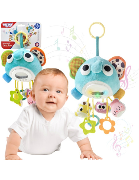 WOOPIE Baby pliušinis drambliukas su pakabukais ir kramtukais WOOPIE Baby pliušinis drambliukas su pakabukais ir kramtukais