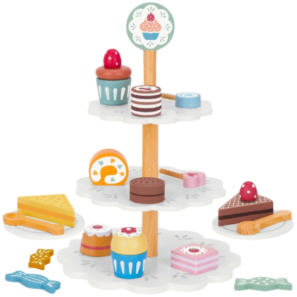 TOOKY TOY Platter of Sweets Wooden Stand Cupcakes Cakes