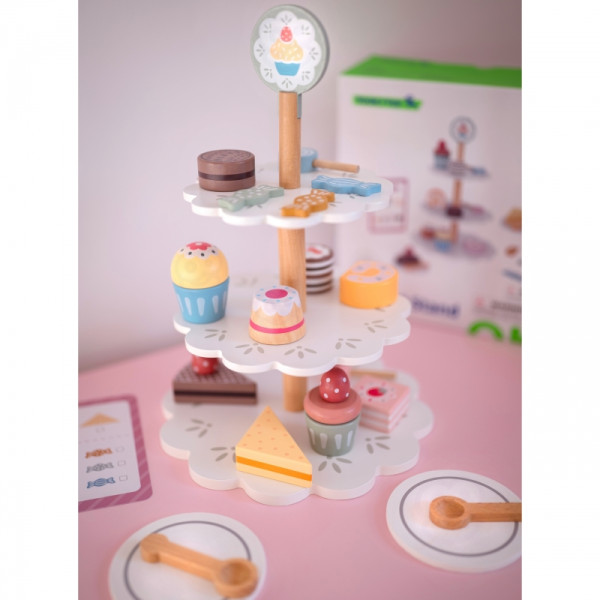 TOOKY TOY Platter of Sweets Wooden Stand Cupcakes Cakes