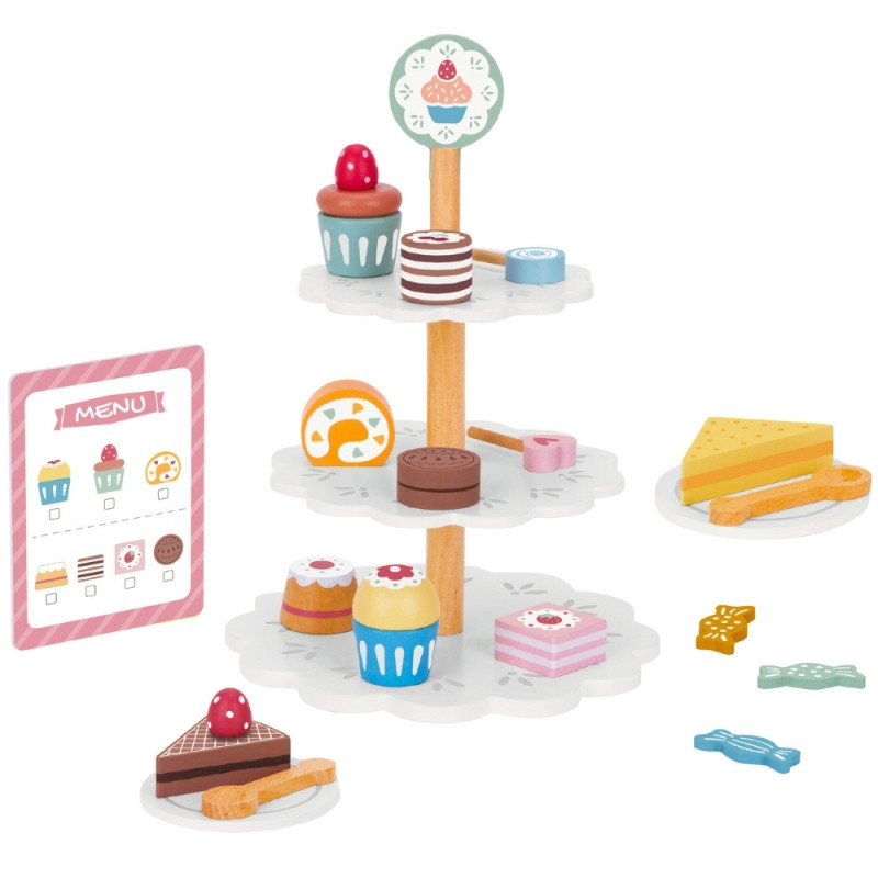 TOOKY TOY Platter of Sweets Wooden Stand Cupcakes Cakes