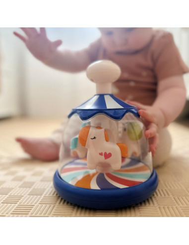 Вупи Малыш Разноцветные Лошадки Синяя Карусель с Вращающимся Юлой