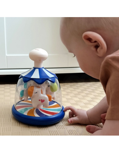 Вупи Малыш Разноцветные Лошадки Синяя Карусель с Вращающимся Юлой