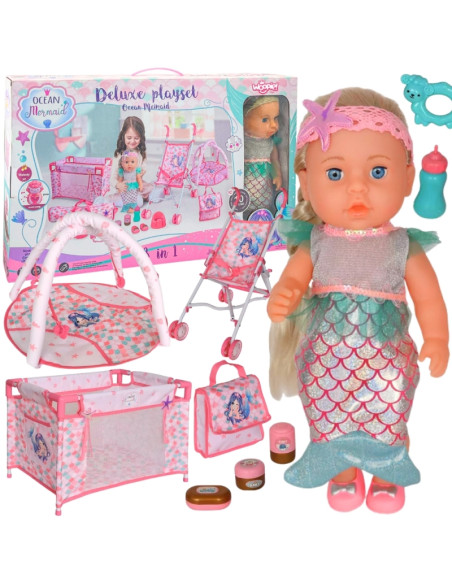Кукла WOOPIE ROYAL Baby Doll 36 см. Интерактивный набор XXL "Русалочка" для ухода за больными 18 в 1
