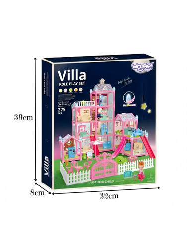 Кукольный домик-вилла WOOPIE с аксессуарами и светящейся куклой 275 предметов.